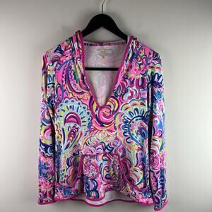 Lilly Pulitzer Gabi Luxletic Popover Hoodie Psychedelic Sunshine Size S